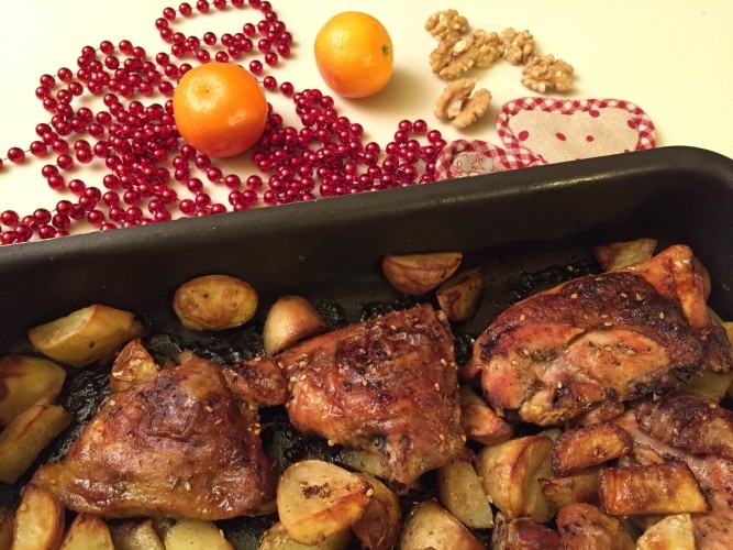 Faraona al forno con liquirizia, Grand Marnier e patate