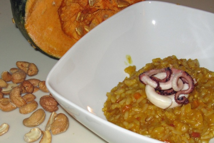 Risotto integrale di zucca con polpo